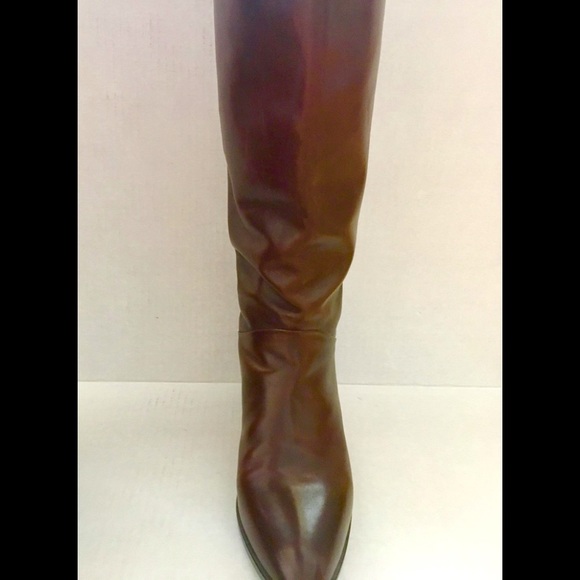 Italian leather boots mid calf slouchy brown soft leather block heel almond toe - Picture 3 of 14